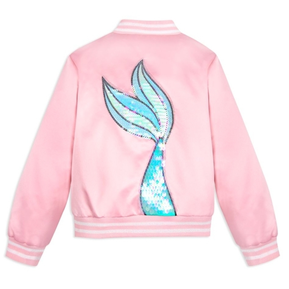 Disney Ariel Satin Varsity Women Jacket The Little Mermaid Pink Sequin Size L